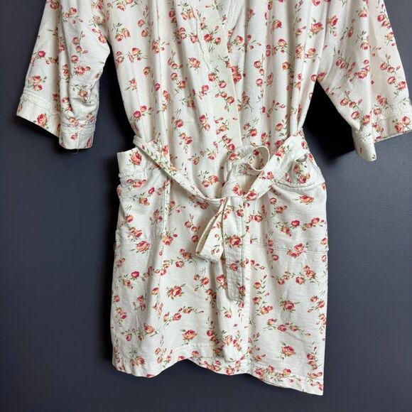 Vintage 90's Cacique 100% Cotton White Rose Floral Belted Tie Robe Size M/L - Picture 5 of 15